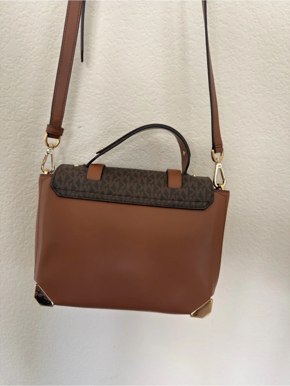 Michael Kors Brown MK Logo Satchel with Gold Hardware